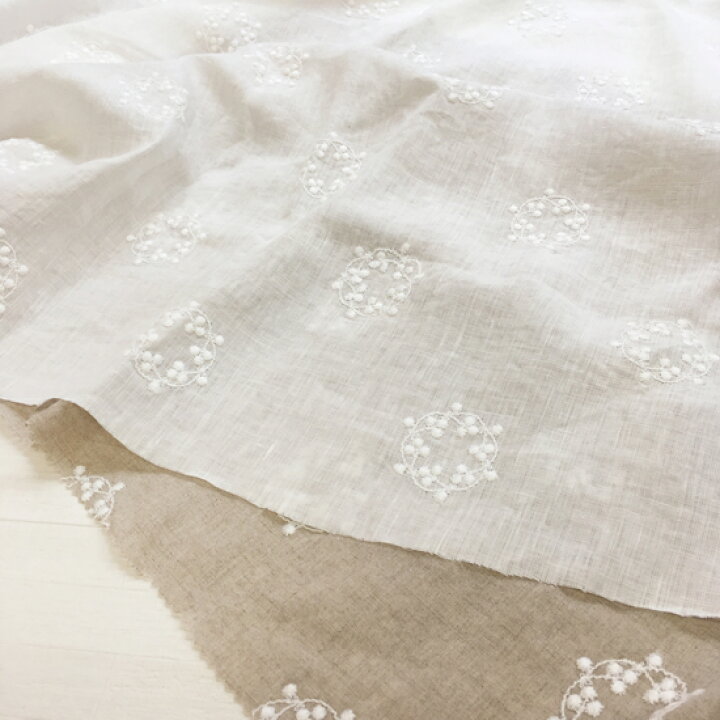 楽天市場】【在庫限り/再入荷なし】リネン 刺繍 cotton ball 生地 60 