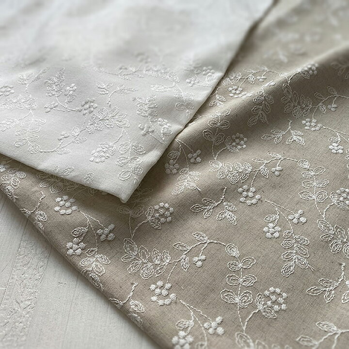 楽天市場】リネン コットン 綿麻 刺繍 Leaf bush 葉っぱ柄 生地 レース 