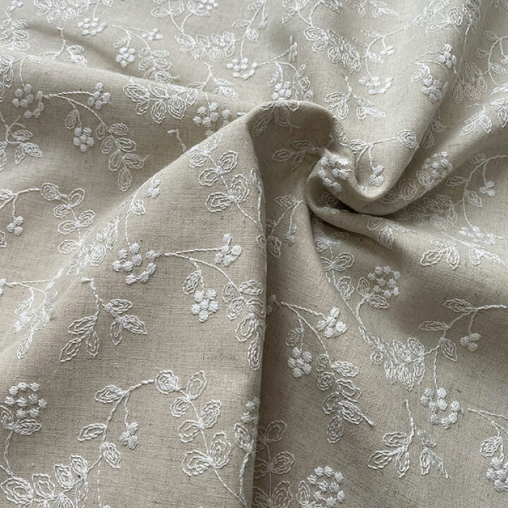 楽天市場】リネン コットン 綿麻 刺繍 Leaf bush 葉っぱ柄 生地 レース 
