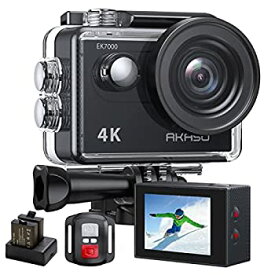 【中古】AKASO EK7000 アクションカメラ 4K 2000万画素 水中カメラ WiFi搭載 外部マイク対応 30M防水 HDMI出力 170度広角レンズ リモコン付き 1050mAhバ