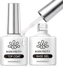 BORN PRETTY ジェルネイル トップコート ベースコート 10ml 2本セット ノンワイプ 拭き取り不要 大容量 低臭 長持ち 透明感 速乾 ジェルネイル用 UV/LED対応 カラージェルネイル