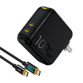 充電器 100W AOHI PD 充電器 Type-C 2ポート USB C 充電器 【 PSE技術基準適合/折りたたみ式/最軽量/GaN+ 】 ACアダプター、MacBook Pro/Air、iPad 、iphone 14 / 15 、Dell XPS 、 Galaxy S21Ultra / S20、Pixel、PPS、ノートパソコンなど対応 USB C LEDケーブル付き