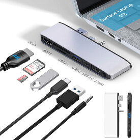 Microsoft Surface laptop 2/laptop 1 専用 USBハブ 4K HDMIポート+USB3.0+USB2.0+SD/TF カードスロット+USB C+3.5mmヘッドフォンジャック サーフェス laptop 2/1 変換ドッグ USB マルチポート ハブ (Laptop 1/2 HDMIポート)