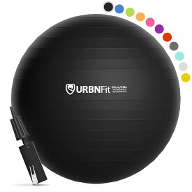 URBNFit バランスボール （サイズ複数）、フィットネス トレーニング ストレッチ ヨガ ピラティスボール、ノンバースト設計、バランスボール 空気入れ付属、65cm / ブラック