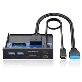 GRAUGEAR 20Gbps USB3.2 Gen2x2 Type-C 3.5インチベイ カードリーダー 内蔵型メモリカードリーダー/ライター 多機能PCマルチフロントパネルに搭載、6ポート USB-C ハブ、SD/MicroSDカードリーダー、USBポート 増設 PC、コンピューターシャーシのフロントブラケット、SAT