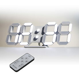 KOSUMOSU デジタル時計 LED 壁掛け 置き時計 明るさ自動感応 3D LED CLOCK 目覚まし時計 10インチリモコン付きナイトランプ年/月/日温度表示白色のキッチン時計（ACアダプター付属無し）ACD-210W
