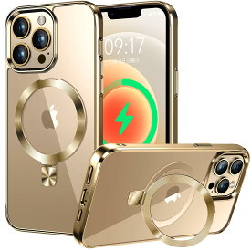 【CD MagSafeリング・スタンド一体】iPhone12 Pro Max 用クリアケース[MagSafe対応・隠しスタンド] [本体の色・メッキバンパー]ストラップホール付き 角度調整可 米軍MIL規格取得・耐衝撃 アイホン12 Pro Max透明ケース スマホケース12プロマックス人気6.7インチ(ゴール