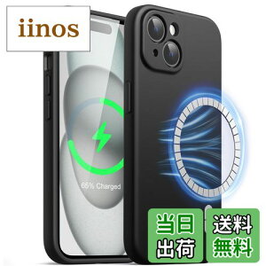【送料無料】JEDirect iPhone 15 6.1インチ用 マグネット シリコンケース MagSafe対応 シルキーソフトタッチの電話カバー カメラレンズ保護 (ブラック)