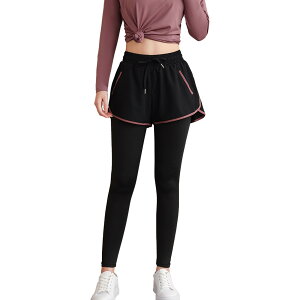 【送料無料】 レディース ヨガパンツ ジョガーパンツ レギンス ハイウエスト|ポケット付き 通気速乾 ストレッチ|美脚 トレーニング フィットネス ジム スポーツウェア 色:黒*ローズ、