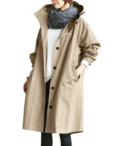 【送料無料】 トレンチコート レディース スプリングコート アウター コート 春服 カジュアル 通勤 ゆったり ロング丈 フード付き 色:カーキ、サイズ:2XL
