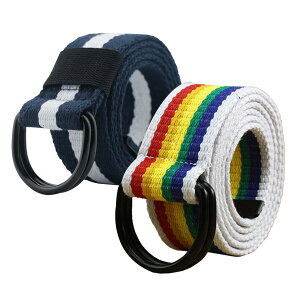 【送料無料】 (マイクイーン) ベルト メンズ カジュアル おおきいサイズ 作業用ベルト belt おしゃれ 9色展開 色:虹とネイビー&白、サイズ:110
