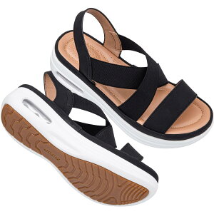 【送料無料】 サンダル レディース 歩きやすい ゴムバンド 厚底 スポーツサンダル エアクッション クロスベルト 夏 疲れない 軽量 痛くない オフィスサンダル スリッポン ウォーキング ウェ