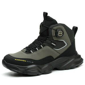 【送料無料】 安全靴 ハイカット ダイヤル式 防水 作業靴靴 革 軽量 ブーツタイプ メンズ レディース 踏み抜き防止 鋼先芯入り おしゃれ 耐滑 耐摩耗 色:ダークグリーン、サイズ:27.5 cm