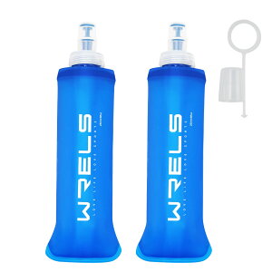 【送料無料】ソフトフラスク ハイドレーション ランニング ボトル 水筒 150ml/250ml/500ml 折りたたみ 防塵キャップ付き 軽量 トララン マラソン ハイキング 登山 色:青、サイズ:250ml*2