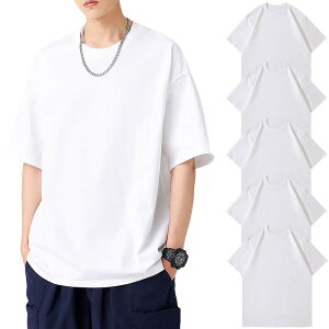 【送料無料】Hisitosa インナーシャツ5枚組 綿100% 8 オンス 中厚手 Tシャツ メンズ 半袖 セット 柔らかい 快適 肌着 丸首 防菌防臭 シャツ 下着 無地 複数色選び 男女兼用 春 夏 秋 冬 色:5枚組-