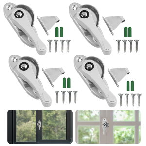 【送料無料】LUCKYBEE サッシロック クレセント錠 窓 防犯対策 ストッパー クレセント錠 汎用 引き戸 安全ロック 取り付け簡単 窓 取替用 サッシ 窓 補助錠 防犯グッズ (銀色-4個セット) 色:銀