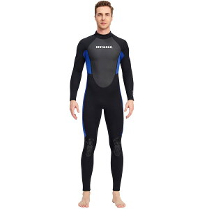 【送料無料】ウェットスーツ フルスーツ ウエットスーツ 3mm ネオプレン バックジップ サーフィン SUP サップ ダイビング ボディボード シュノーケリング 色:男性用 ブラック・ブルー、サイ