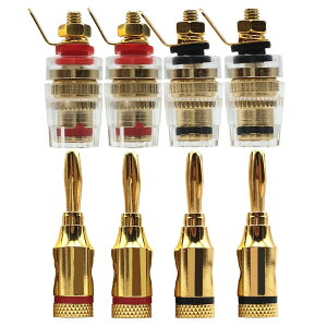 【送料無料】GeeSo 4組金メッキ スピーカーターミナル 32mm バインディング ポスト+ バナナプラグ対応 GS-32-XJ-4T 色:金、サイズ:Medium