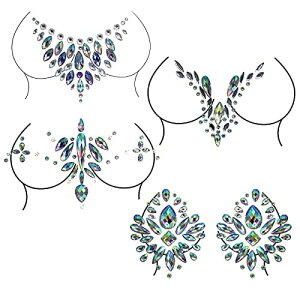 【送料無料】Jixin4you 4点セット フェイスステッカー オシャレ アイステッカー アイメイク ボディシール タトゥーシール 髪飾り ヘアアクセサリー 顔 3D キラキラシール コスチューム 宝石 長