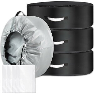 【送料無料】SUPTEMPO タイヤカバー 4本 屋外 防水 420D タイヤ袋 4枚付き 両面利用可能 タイヤ収納 夜間反射 取手付き 紫外線カット 劣化 汚れ防止 厚手 タイヤトート タイヤ保管カバー 色:タ