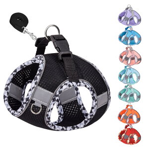 【送料無料】KUVEELA PET 小型犬 猫 中型犬 ハーネス リードセット 牽引ロープ 胸当て 胴輪 ドッグウエア 反射光ストリップ付き メッシュ おしゃれ 調節可能 お散歩 着脱簡単 色:ブラック、サ