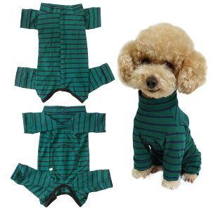 【送料無料】KUVEELA PET 犬 術後服 長袖 術後ウェア 術後カバー服 オス メス 虫よけ対策 避妊 離乳 傷口保護 皮膚病 通気 小型犬 中型犬 色:グリーンボーダー、サイズ:Lサイズ (x 1)
