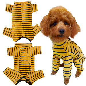 【送料無料】KUVEELA PET 犬 術後服 長袖 術後ウェア 術後カバー服 オス メス 虫よけ対策 避妊 離乳 傷口保護 皮膚病 通気 小型犬 中型犬 色:イエローボーダー、サイズ:Lサイズ (x 1)
