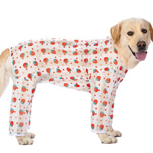 【送料無料】KUVEELA PET 犬服 犬 犬の服 服 夏 春 夏服 ドッグウェア Tシャツ お出掛け お散歩 日焼き防ぐ 脱毛保護 通気性 おしゃれ 大型犬 中型犬 色:(長袖)イチゴ、サイズ:2L