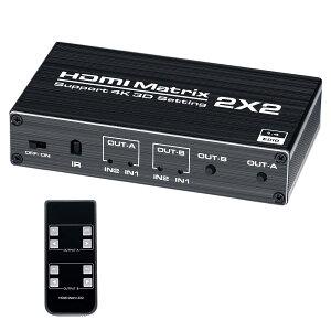 【送料無料】BLUPOW 4K60Hz対応 HDMIマトリックスセレクター 2入力2出力 切替機 分配器 スプリッター HDMI2.0・HDCP1.4・3D対応 家庭用ゲーム機、STB、BDレコーダーやPCなど対応 VA132