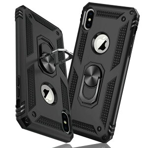 �y���������ziPhone X �p�P�[�X/iPhone XS �p�P�[�X �����O �ϏՌ� �Ռ��z�� ���h�~ �S�ʕی� �J�����ی� �X�^���h�t�� TPU+PC�o���p�[ �w��h�~�΍� ��d�\�� 360�x��] �h�o �ԍڃz���_�[�Ή� ����