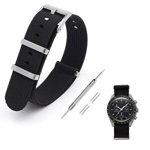 �y���������z[Jumpsunfun] 20mm ���v�o���h for Omega X Swatch Speedmaster MoonSwatch �I���K�ƃX�E�H�b�` �X�s�[�h�}�X�^�[ ���[���X�E�H�b�`�p �~���^���[�i�C�������v�x���g �F�F�u���b�N