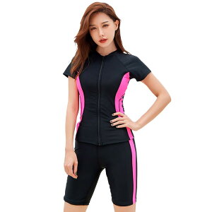 【送料無料】 フィットネス 水着 レディース セパレート 半袖ラッシュガード 水泳帽子 3点セット hys2401-C 色:C:ピンク、サイズ:4L