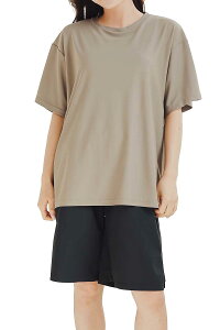 【送料無料】 水着 レディース 体型カバー ラッシュガード Tシャツ タンキニ 上下セット くすみカラー ハーフパンツ 4点セット 半袖 長袖 UVカット 色:3モカ×ブラック(半袖)、サイズ:L