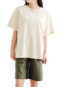 【送料無料】 水着 レディース 体型カバー ラッシュガード Tシャツ タンキニ 上下セット くすみカラー ハーフパンツ 4点セット 半袖 長袖 UVカット 色:8アイボリー×カーキ(半袖)、サイズ