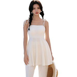 【送料無料】 水着 レディース 体型カバー ペプラムワンピース フレアパンツ ショーツ 3点セット hys3110 色:ホワイト、サイズ:M