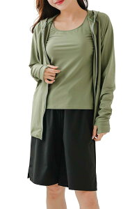 【送料無料】 水着 レディース 体型カバー ラッシュガード タンキニ 上下セット くすみカラー タンクトップ ハーフパンツ 4点セット 長袖 UVカット 色:7カーキ×ブラック、サイズ:M