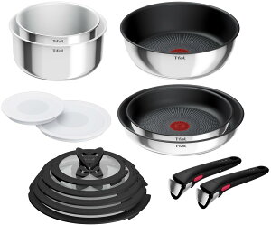 【送料無料】ティファール 取っ手のとれる 鍋 フライパンセット IH ガス火対応 PFOAなどの有害物質不使用 インジニオ・ネオ こびりつきにくさ長持ち 色:シルバー