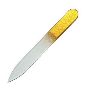 【送料無料】爪やすり チェコ の職人が仕上げた ガラス製 ネイルファイル 90mm 両面タイプ (透明ソフトケース入り) 色:ゴールド、サイズ:1個 (x 1)