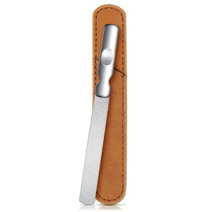 【送料無料】爪やすり ステンレス 両面 ネイルケア 粗目 細目 ネイルファイル 水洗いOK サビに強い 滑り止めハンドル レザーケース付 色:シルバー