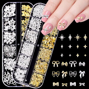 【送料無料】VEAGIA ネイルパーツ ネイルパーツ ハート 2ボックス 合金素材 ネイルアクセサリー パーツ ネイルデコパーツ 星 月 ハート 花 蝶結び スター 王冠 多種類 キュートでコンパクト 立