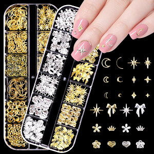 【送料無料】VEAGIA ネイルパーツ ネイルパーツ ハート 2ボックス 合金素材 ネイルアクセサリー パーツ ネイルデコパーツ 星 月 ハート 花 蝶結び スター 王冠 多種類 キュートでコンパクト 立