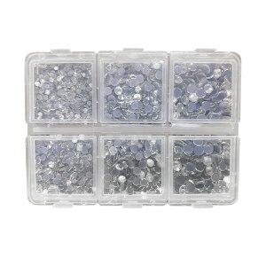 【送料無料】YFFSFDC ネイルパーツ ガラス製ラインストーン ネイル デコ クリスタル カラー ラインストーン DIY ネイルを飾てと服装使用 約4000粒 6サイズ 大容量セット 収納ケース付き 色:ク
