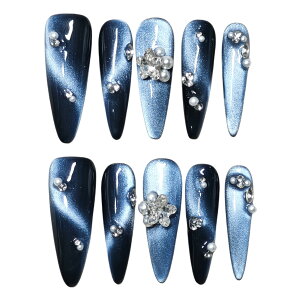【送料無料】farfarflame 手作り ネイルチップ ロング 長い 韓国 地雷系 マグネット オーバル バレリーナ ダイヤモンド 光沢 おしゃれ かわいい パーティー 痛ネイル ギャル つけ爪 10枚入 色: