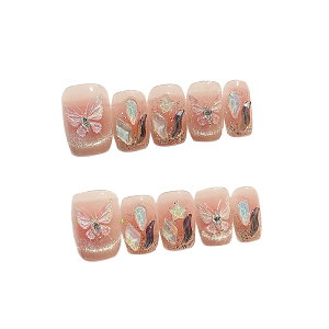 【送料無料】BIBII Nails手作り ネイルチップ 付け爪 3D爪 短め 花柄 春夏 韓国 人気 ネイルチップ ショート 10枚入 キャットアイ マグネット 100% handmade nailsで簡単装着 再利用可能 光沢 かわいい