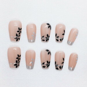 【送料無料】Duxile 手作りつけ爪10枚セットネイルチップ ミディアムロング バレエデザイン|繰り返し使用可能|サクラ柄 フラワーアート|スクエアオーバル アーモンド型|ピンク系 |桜