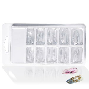 【送料無料】ネイルチップ 長さだし 透明フェイクネイルモールド ネイル延長 ネイル型チップ ネイルチップ フォームチップ 初心者用 ケースセット モールド ポリジェル専用 長さ出し 100pcs