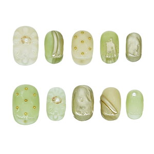 【送料無料】手作りネイルチップショート短めラウンド淡いピンク色の花グリッター人気3D可愛いエレガントな付け爪デザイン10枚入 色:24224、サイズ:S