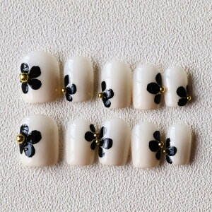 【送料無料】Moonstan ネイルチップ 人気 ベージュ ブラック ジェルネイル 付け爪 セルフネイル 貼るだけ おうちネイル ネイルデザイン 花モチーフ シンプル エレガント 成人式 結婚式 10枚入