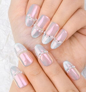 【送料無料】Sethexy 手作りネイルチップ ベリーロングオーバル チップ オーロラ プレスオンネイル パール つけ爪 マグネット 3D爪 ロング 付け爪 キャッツアイ フェイクネイル おしゃれ 小さ