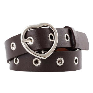 【送料無料】WHITE FANG(ホワイトファング) レザー ベルト おしゃれ 細い カジュアル ハート バックル 穴あき 皮 革 レディース BT070 色:06:コーヒー、サイズ:サイズ